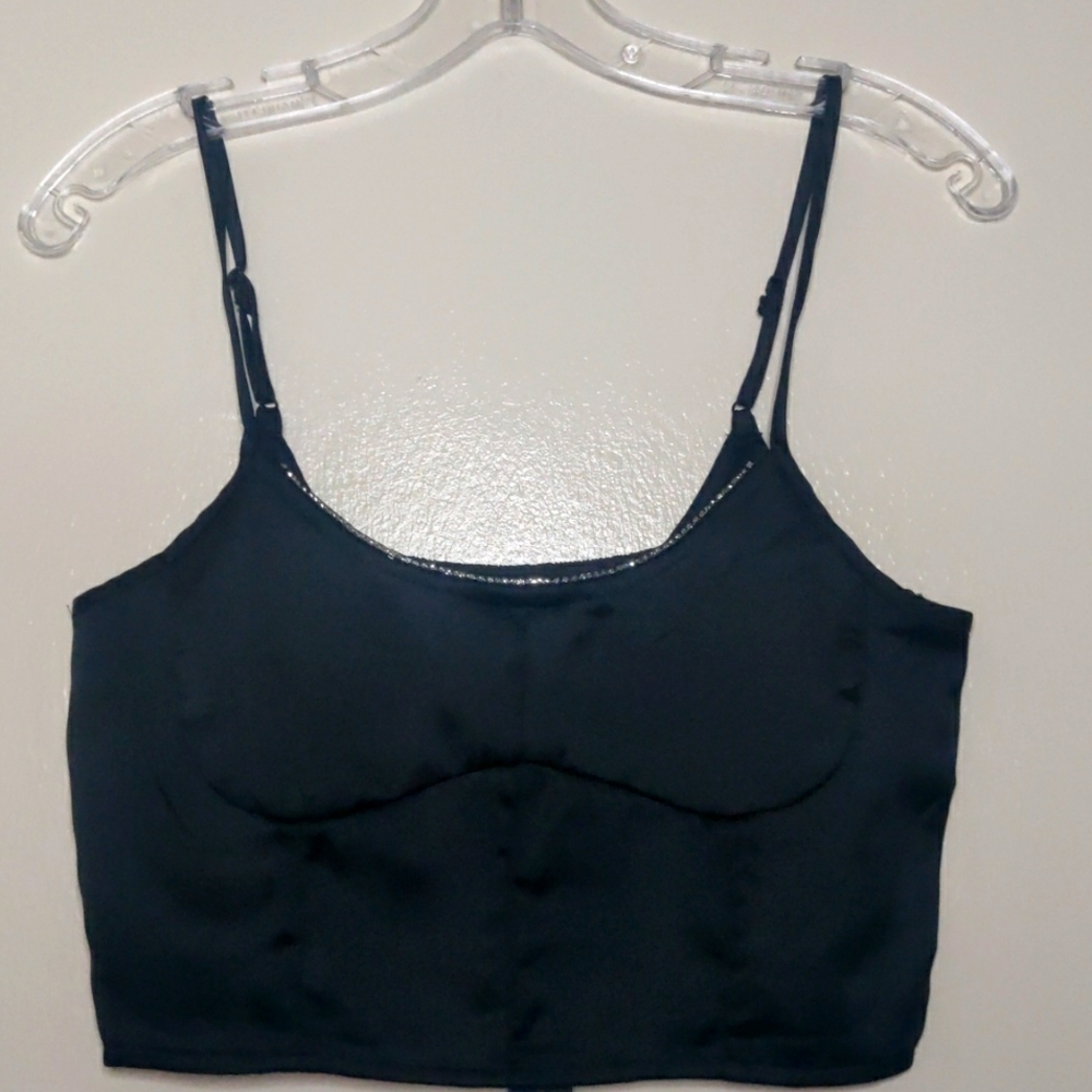 House of Harlow 1960 Satin Corset Bustier-Inspired Black Crop Top. Size S.